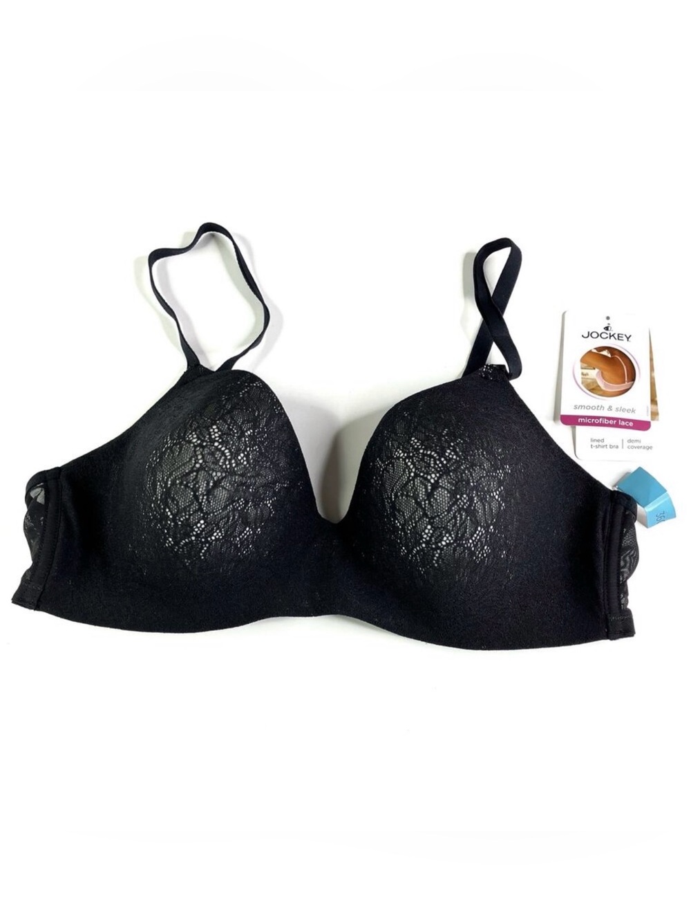 Jockey Lined Demi T-Shirt Bra Smooth & Sleek Black Microfiber Lace NWT 36C
